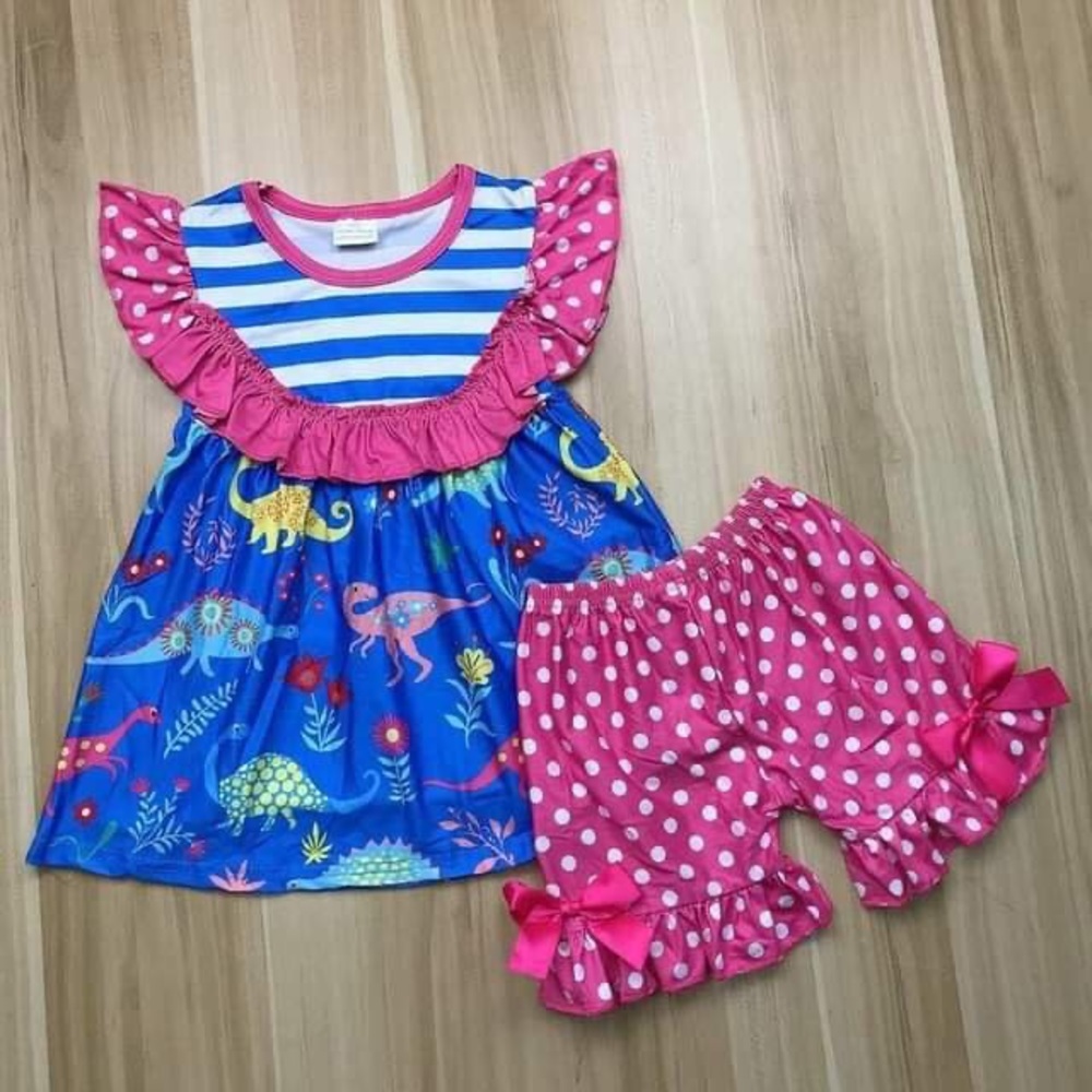 Dinosaurs pink cute shorts set
